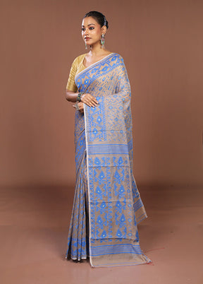 Cream Jamdani Cotton Saree Without Blouse Piece