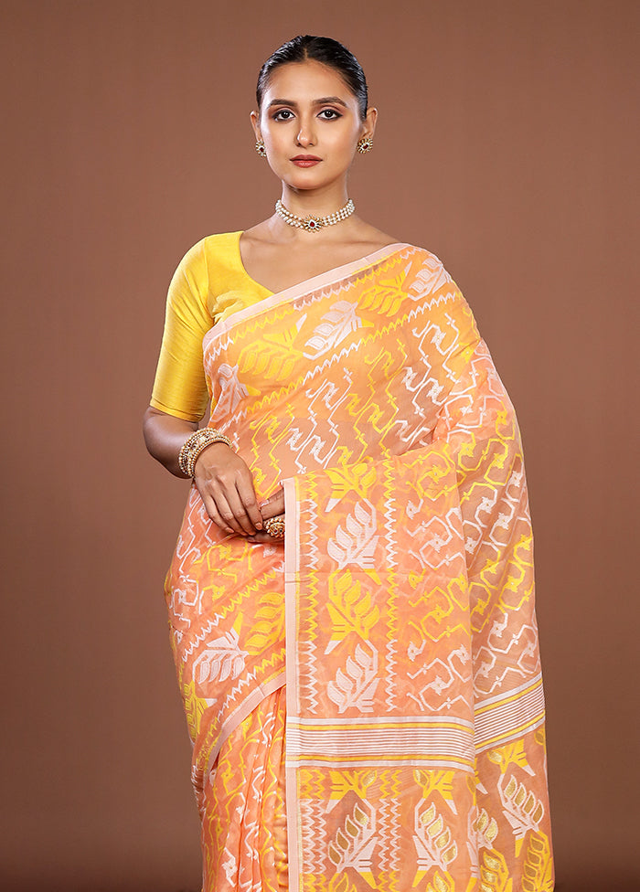 Orange Jamdani Cotton Saree Without Blouse Piece