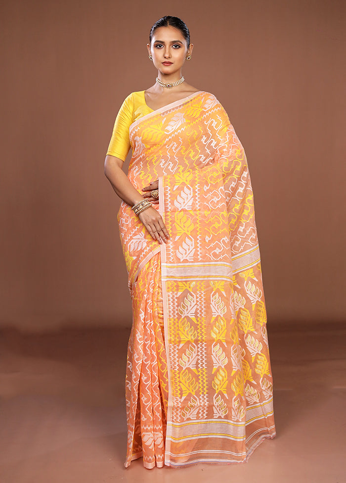Orange Jamdani Cotton Saree Without Blouse Piece