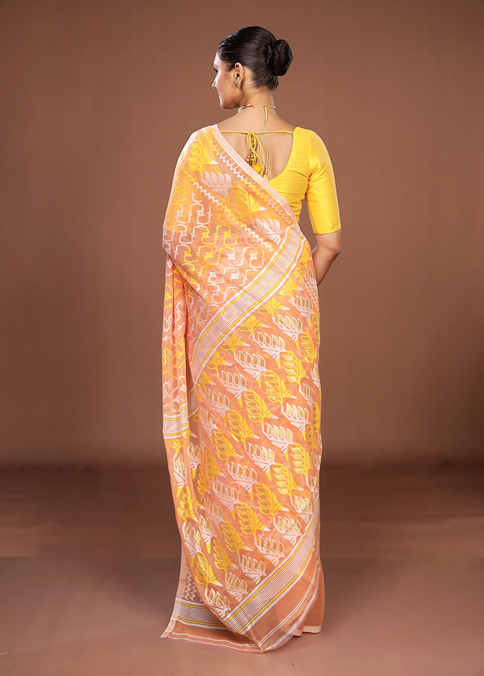 Orange Jamdani Cotton Saree Without Blouse Piece
