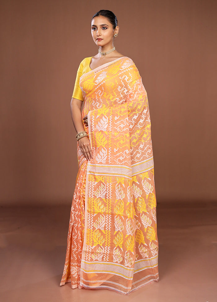 Orange Jamdani Cotton Saree Without Blouse Piece