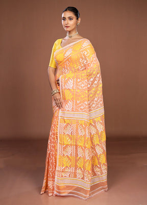 Orange Jamdani Cotton Saree Without Blouse Piece