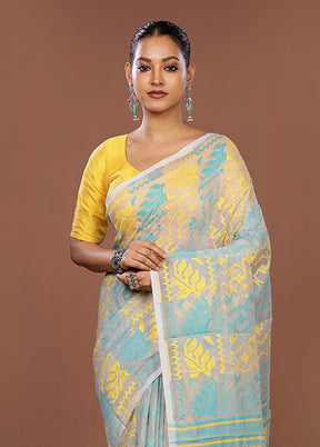 Grey Jamdani Cotton Saree Without Blouse Piece