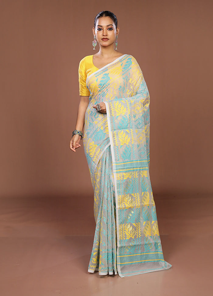 Grey Jamdani Cotton Saree Without Blouse Piece
