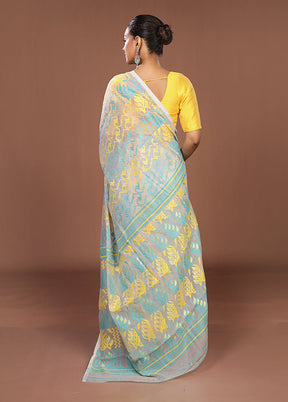 Grey Jamdani Cotton Saree Without Blouse Piece