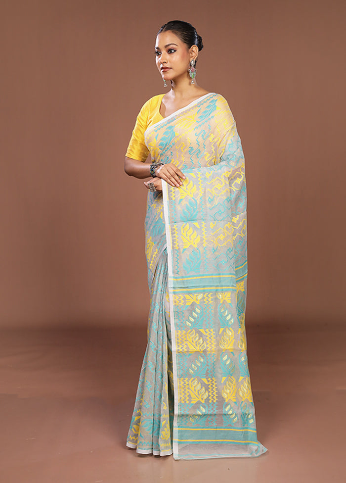 Grey Jamdani Cotton Saree Without Blouse Piece