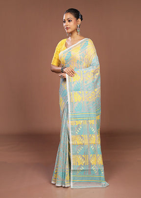 Grey Jamdani Cotton Saree Without Blouse Piece