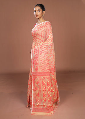Cream Jamdani Cotton Saree Without Blouse Piece