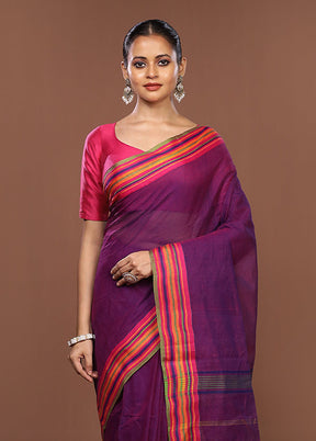 Purple Jamdani Cotton Saree Without Blouse Piece
