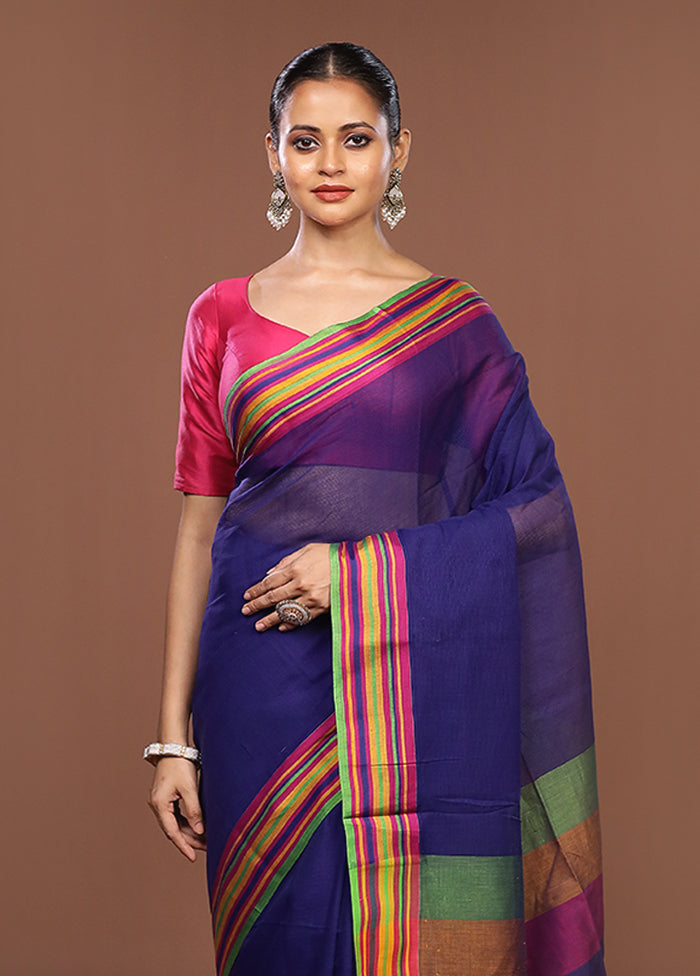 Blue Jamdani Cotton Saree Without Blouse Piece