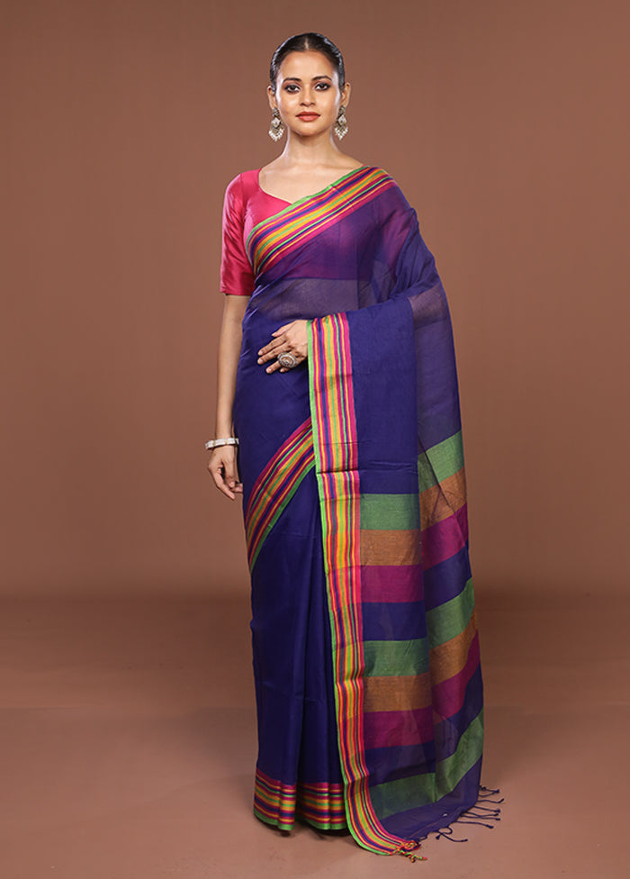 Blue Jamdani Cotton Saree Without Blouse Piece