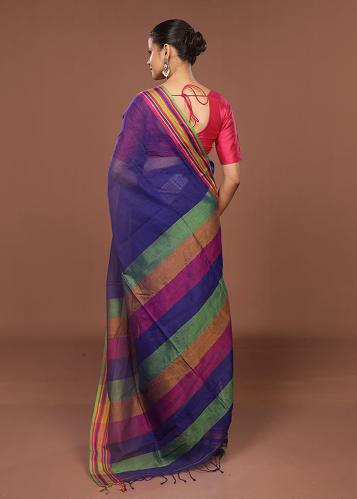 Blue Jamdani Cotton Saree Without Blouse Piece