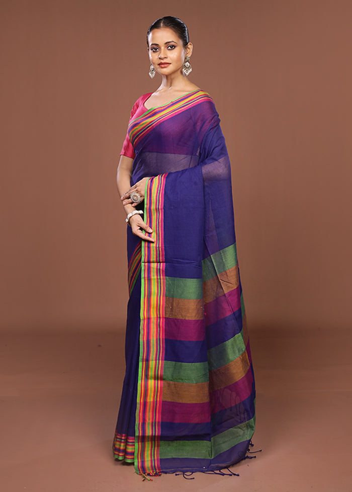 Blue Jamdani Cotton Saree Without Blouse Piece