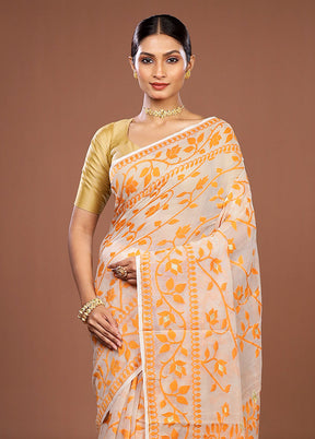 White Jamdani Cotton Saree Without Blouse Piece