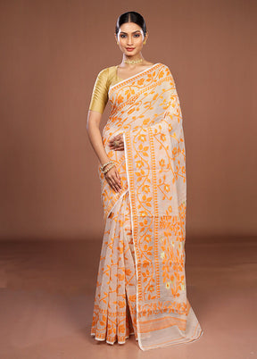White Jamdani Cotton Saree Without Blouse Piece