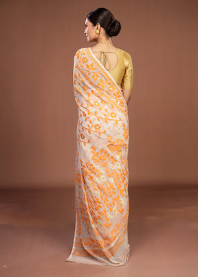 White Jamdani Cotton Saree Without Blouse Piece