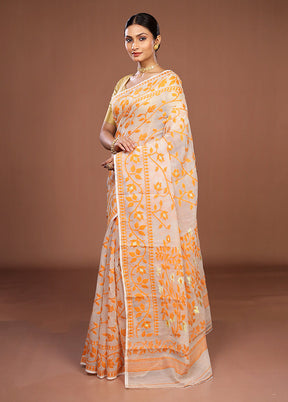 White Jamdani Cotton Saree Without Blouse Piece