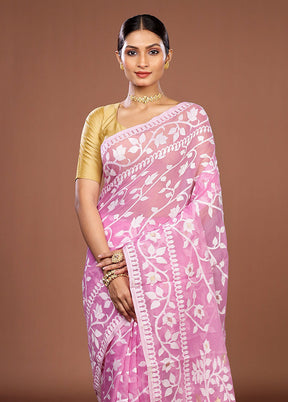 Purple Jamdani Cotton Saree Without Blouse Piece