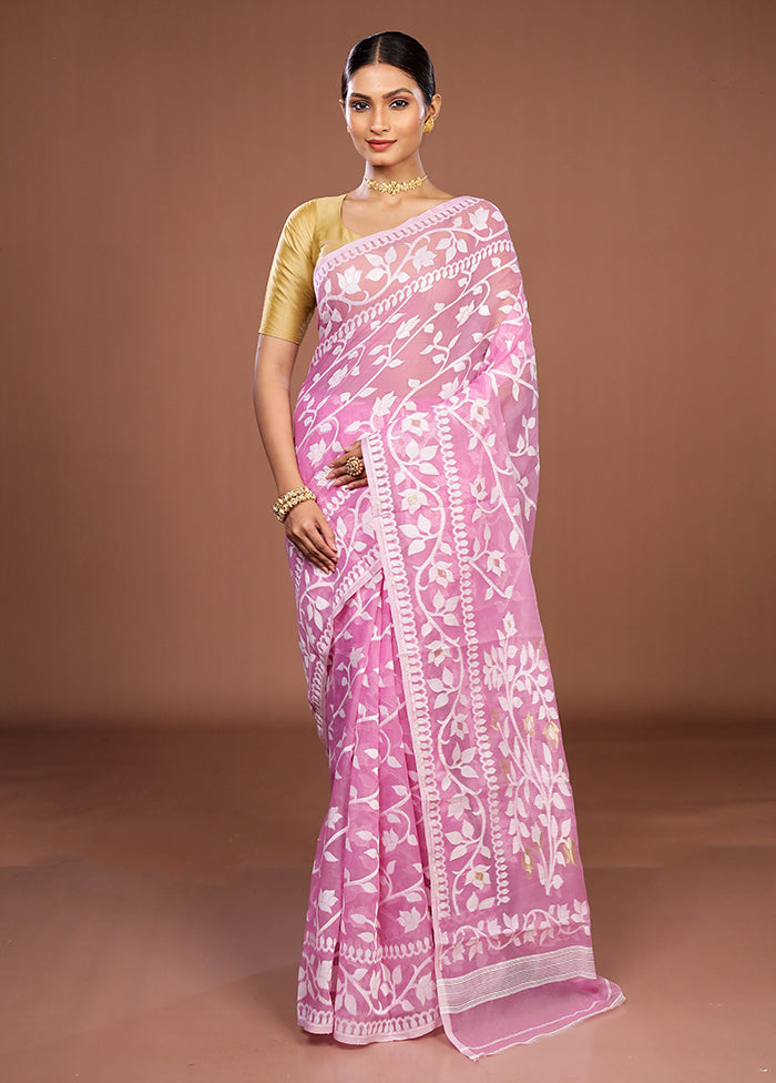 Purple Jamdani Cotton Saree Without Blouse Piece