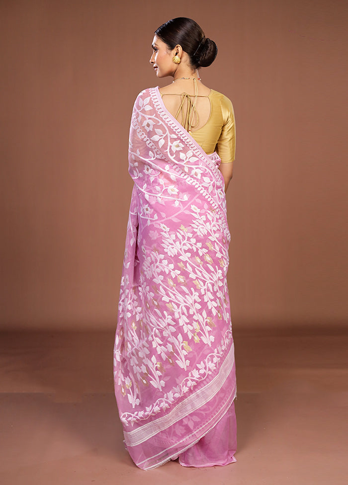 Purple Jamdani Cotton Saree Without Blouse Piece