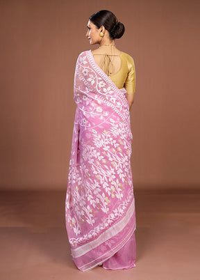 Purple Jamdani Cotton Saree Without Blouse Piece