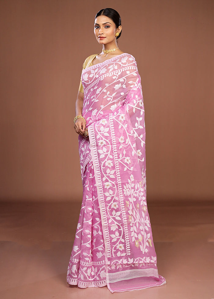 Purple Jamdani Cotton Saree Without Blouse Piece