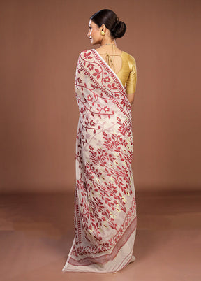 White Jamdani Cotton Saree Without Blouse Piece