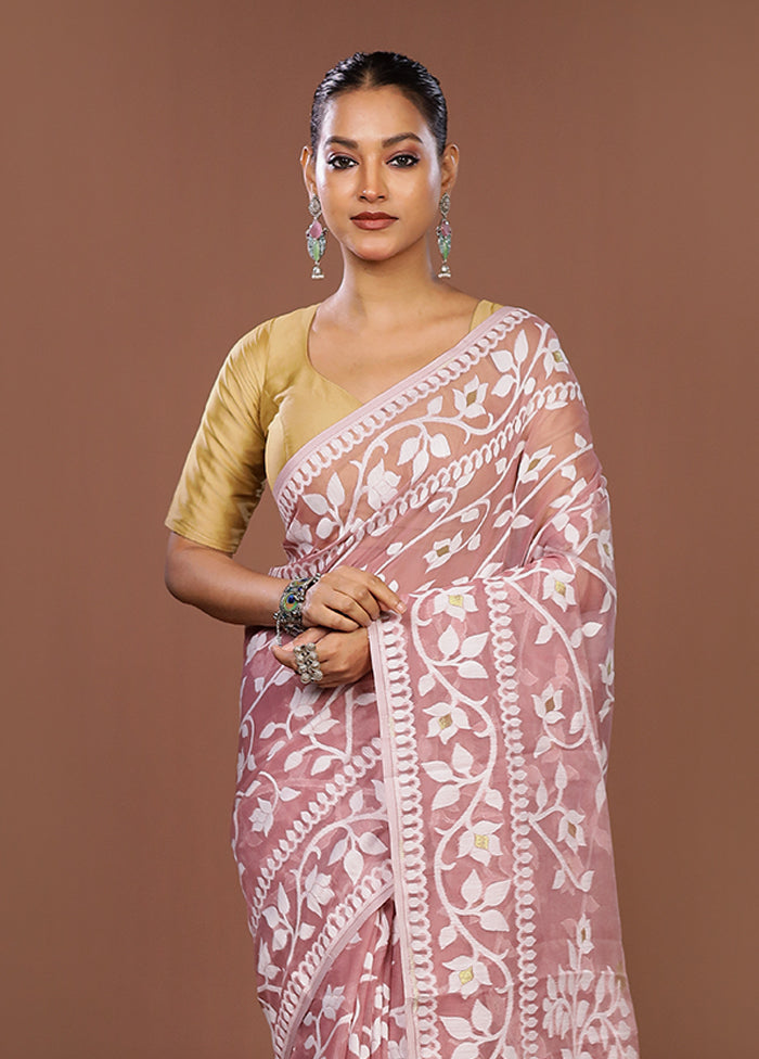 Pink Jamdani Cotton Saree Without Blouse Piece