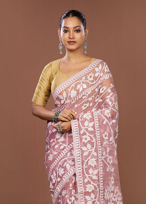 Pink Jamdani Cotton Saree Without Blouse Piece
