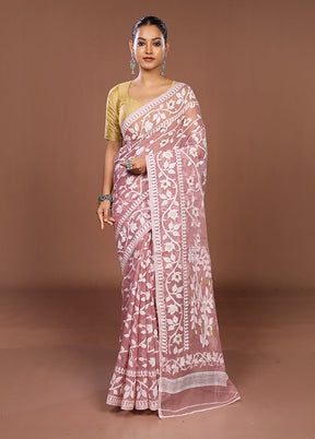 Pink Jamdani Cotton Saree Without Blouse Piece
