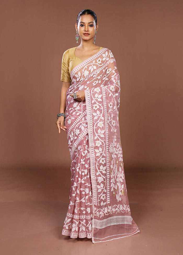 Pink Jamdani Cotton Saree Without Blouse Piece