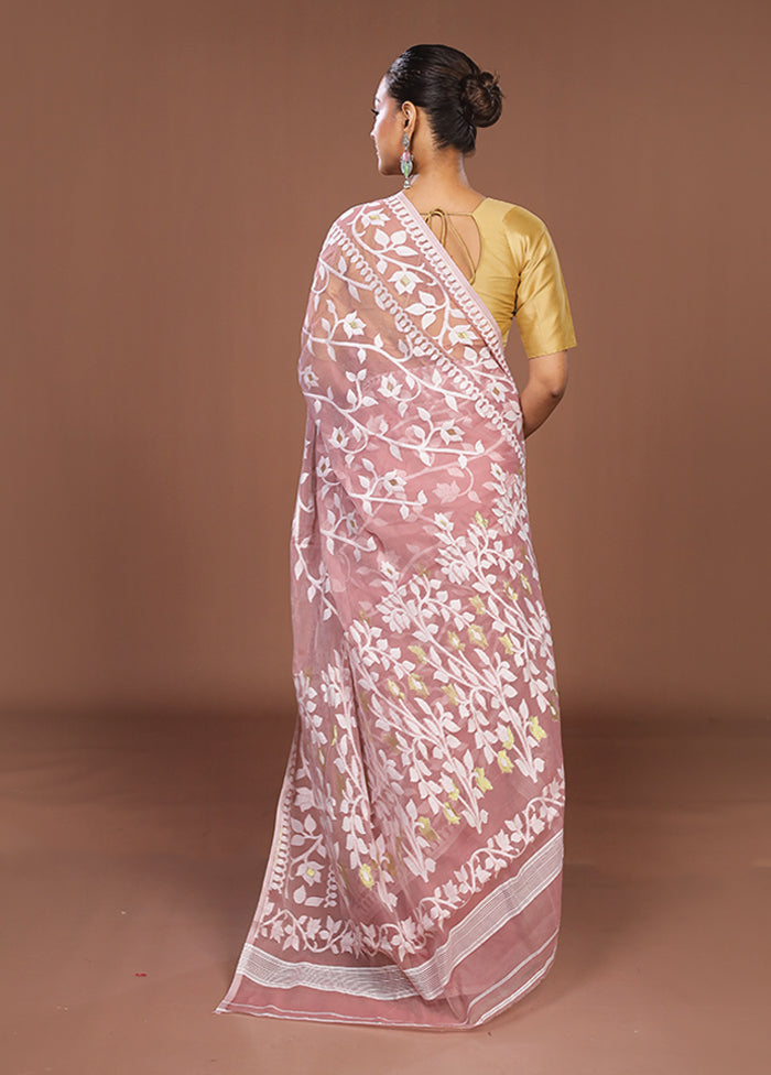 Pink Jamdani Cotton Saree Without Blouse Piece