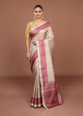 Cream Tussar Silk Saree With Blouse Piece