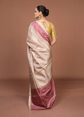 Cream Tussar Silk Saree With Blouse Piece