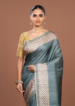 Green Tussar Silk Saree With Blouse Piece