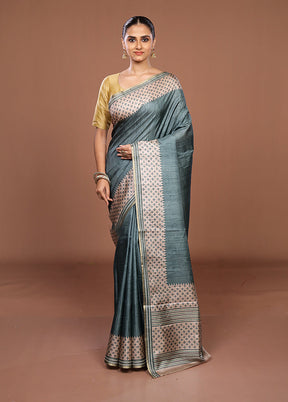 Green Tussar Silk Saree With Blouse Piece