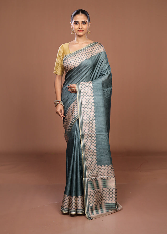 Green Tussar Silk Saree With Blouse Piece