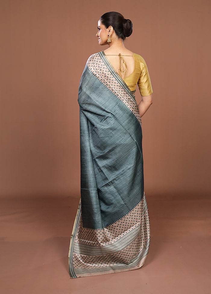 Green Tussar Silk Saree With Blouse Piece