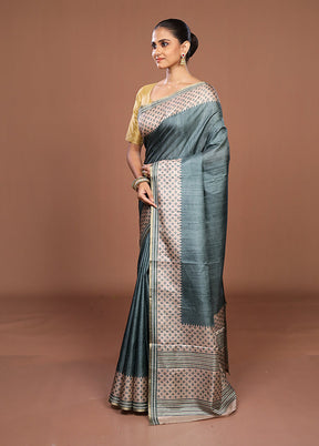 Green Tussar Silk Saree With Blouse Piece