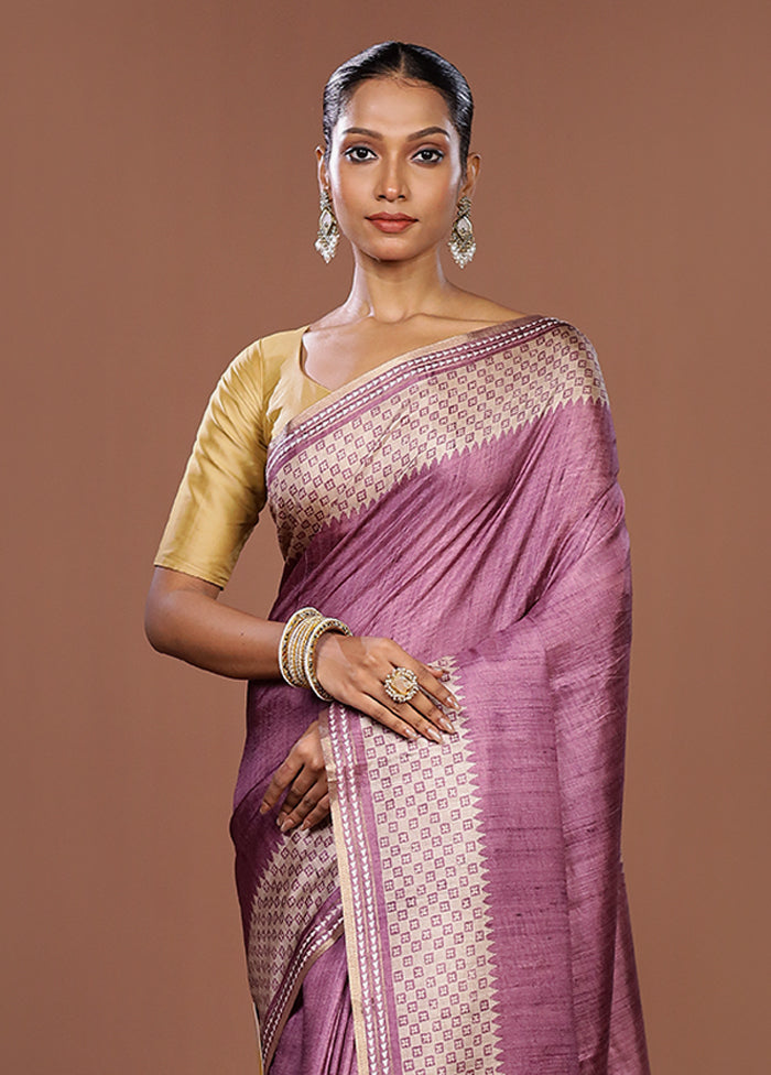 Purple Tussar Silk Saree With Blouse Piece