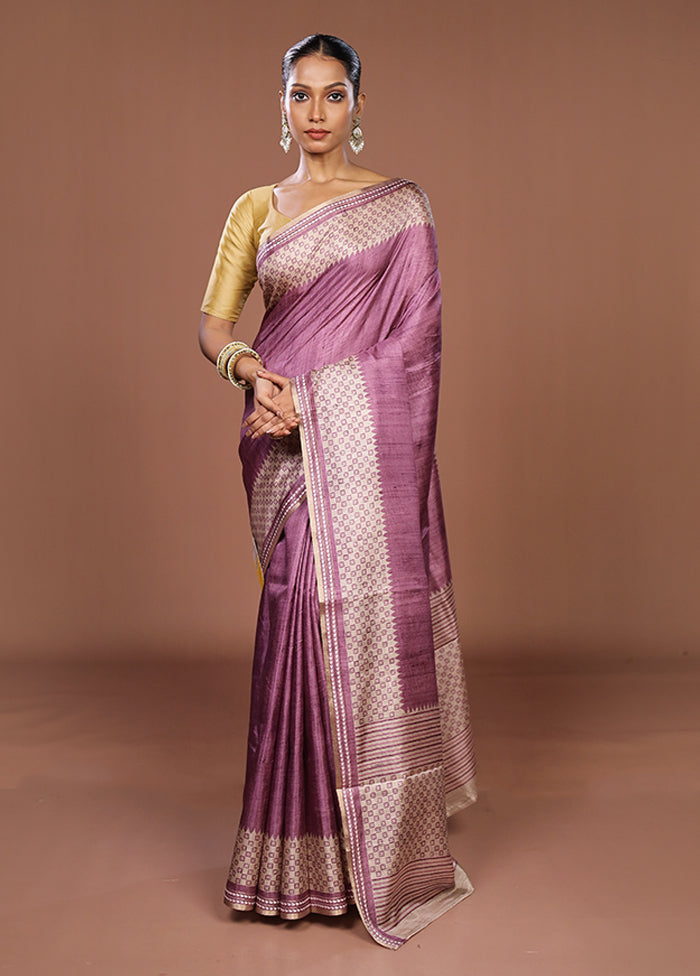 Purple Tussar Silk Saree With Blouse Piece