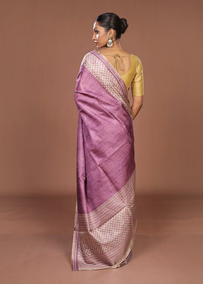 Purple Tussar Silk Saree With Blouse Piece