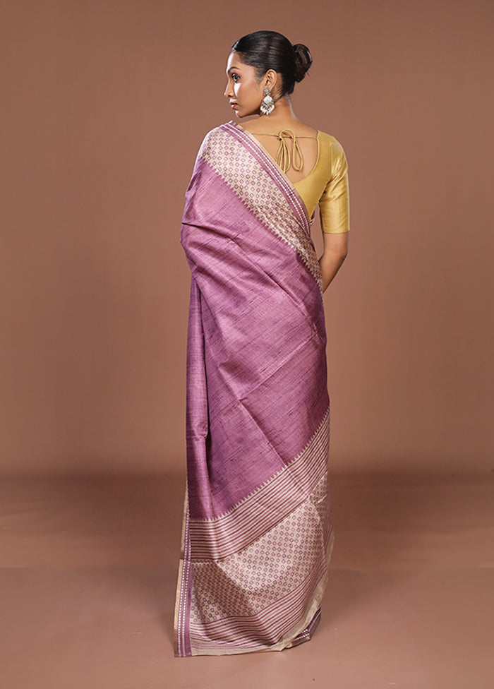 Purple Tussar Silk Saree With Blouse Piece