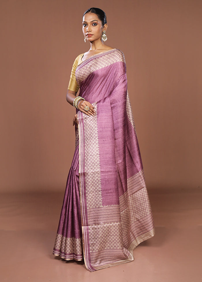 Purple Tussar Silk Saree With Blouse Piece