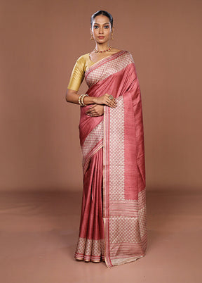 Pink Tussar Silk Saree With Blouse Piece