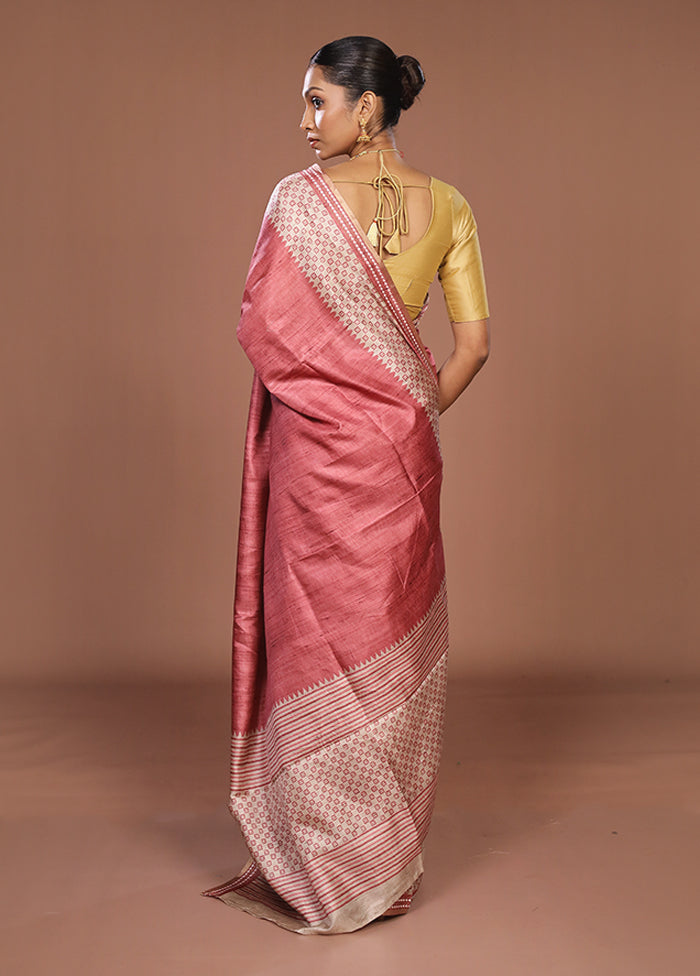 Pink Tussar Silk Saree With Blouse Piece