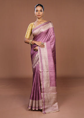 Purple Tussar Silk Saree With Blouse Piece