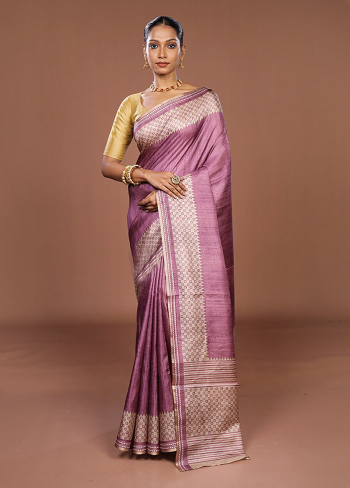Purple Tussar Silk Saree With Blouse Piece