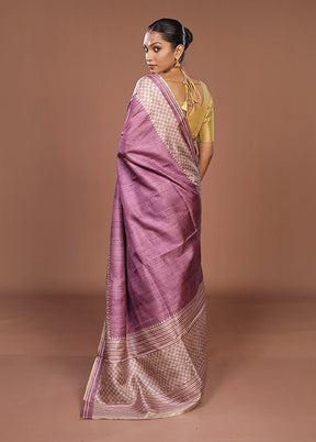 Purple Tussar Silk Saree With Blouse Piece