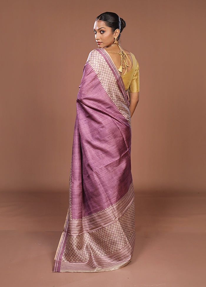Purple Tussar Silk Saree With Blouse Piece